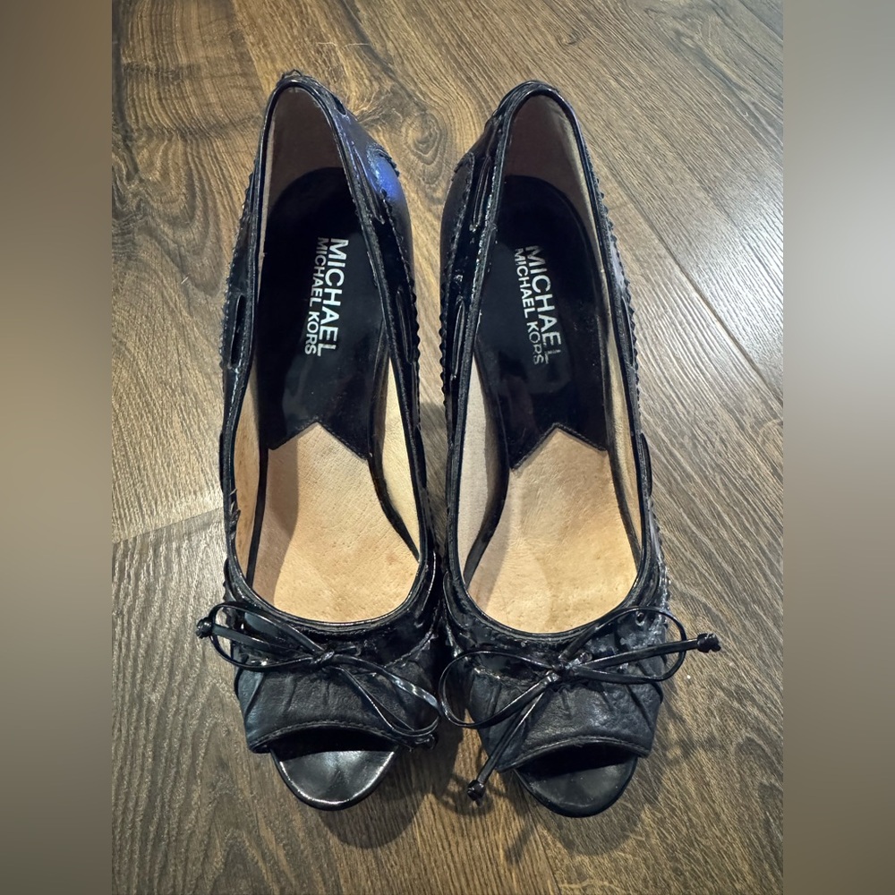 Michael Kors Black Bow Peep Toe Heels